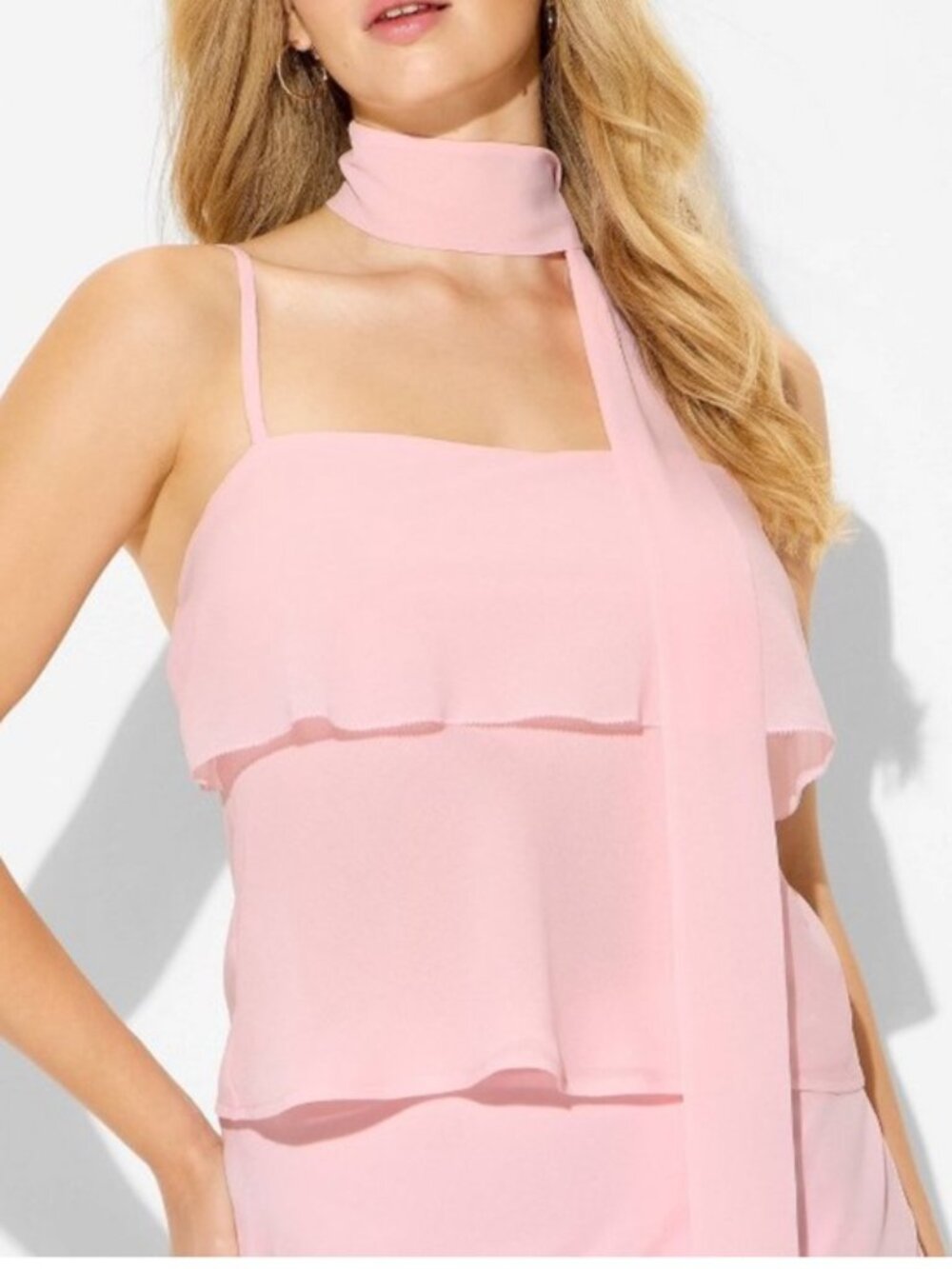 Soft Pink Layered Scarf Tank Top